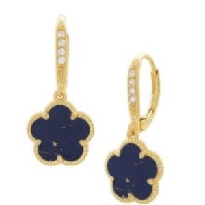 JANKUO Flower 14K Goldplated,& Faux Sapphire Cubic Zirconia Hoop Earrings.